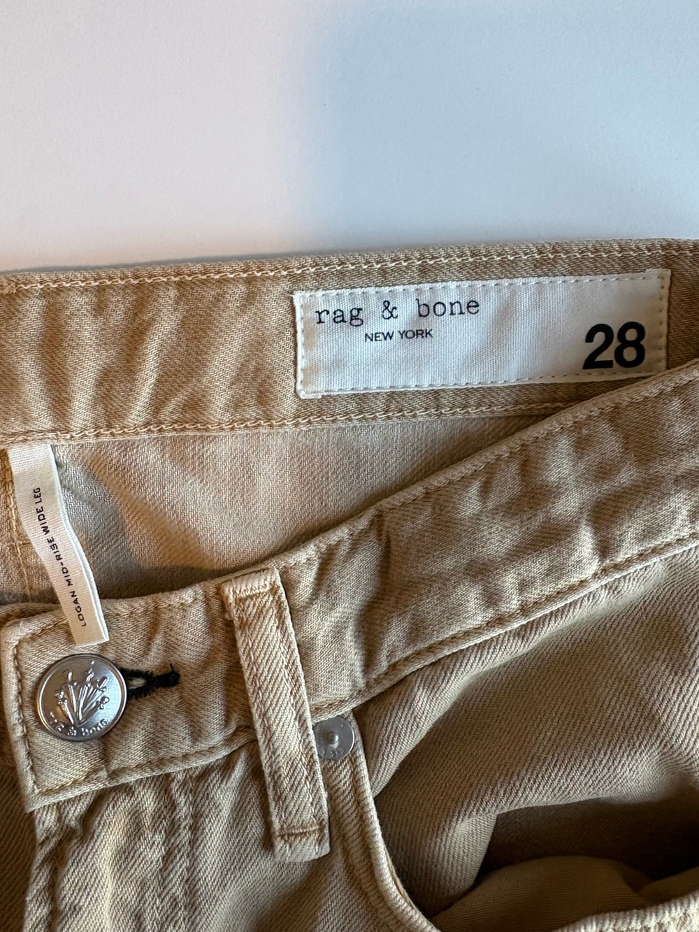 Rag & Bone Featherweight Logan Mid-Rise Wide Leg Jeans Minimalist Beige 28 - Picture 10 of 12